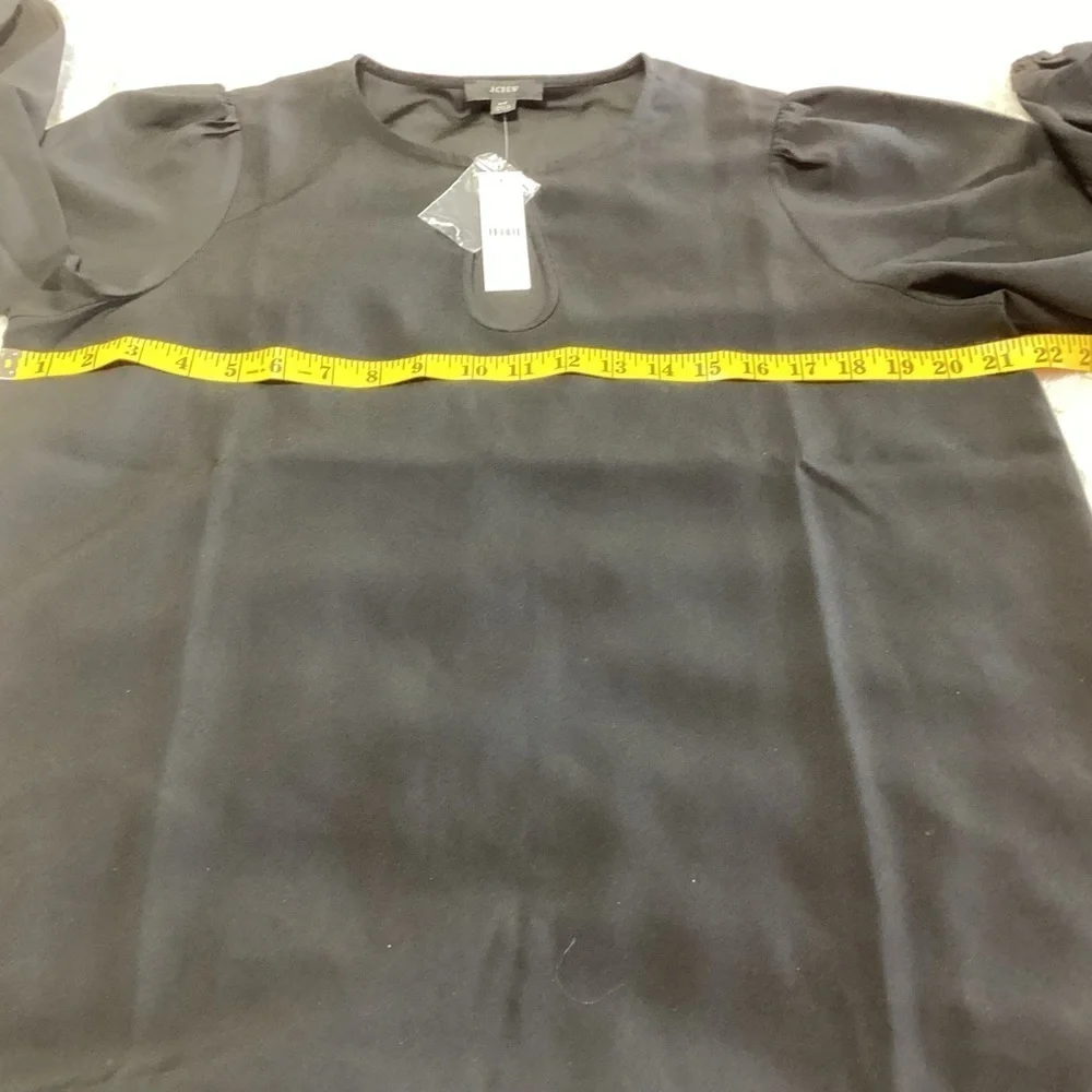 NEW J. Crew Tall Black Puff-Sleeve Satin-Back Crepe Top MT